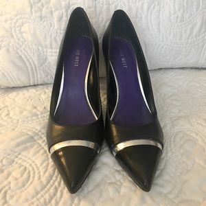 Classic Black Pumps / Heels with Silver Strip Toe